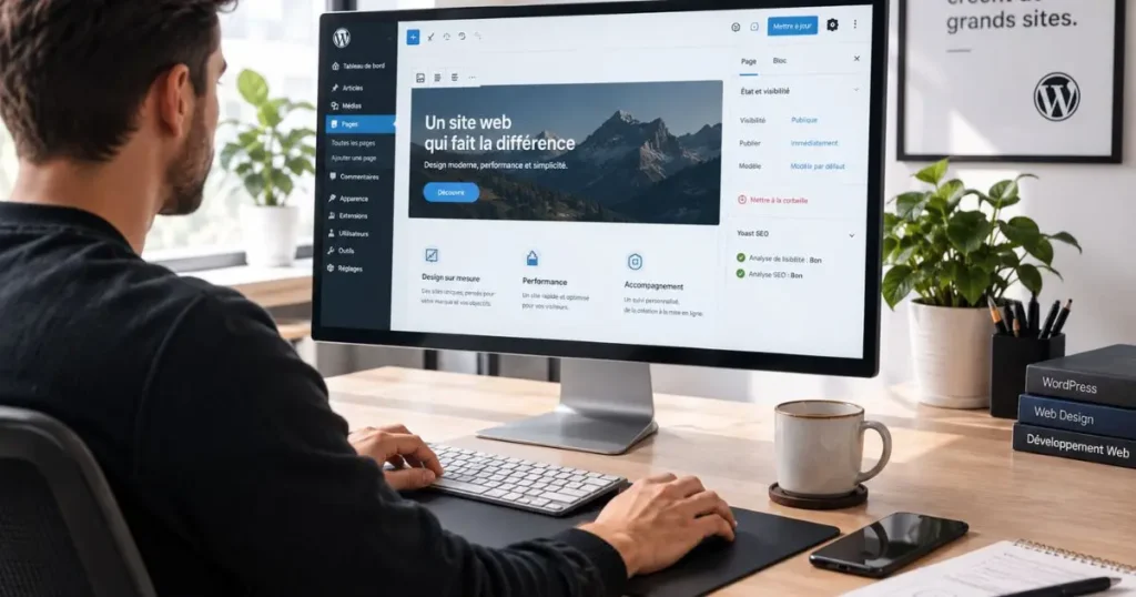Agence WordPress : un professionnel travaille sur la création et l'optimisation d'un site web.