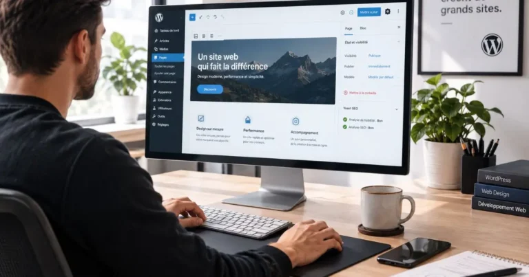 Agence WordPress : un professionnel travaille sur la création et l'optimisation d'un site web.
